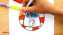 a person is drawing a life preserver with a marker that says sharpie