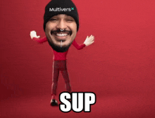 a man wearing a hat that says multivers x on it