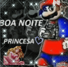 a picture of mario and a girl with the words boa noite princesa