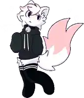 a pixel art drawing of a furry character wearing a black hoodie and black socks .