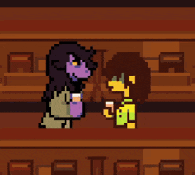 a pixel art of a man holding a sword and a woman holding a sword