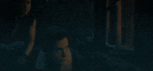 a man and a woman are looking out of a window at night