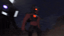 a blurred image of a robot with purple lights