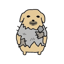 a cartoon drawing of a dog with a beard wearing a torn shirt .