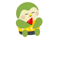 a cartoon of a penguin eating a slice of watermelon with the words " slice it up " below it