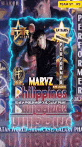 a poster for marvz philippines shows a man holding a basketball