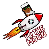 a cartoon of a man on a rocket with the words to the moon below it