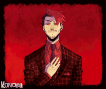a drawing of a man with blood on his face and the name konora