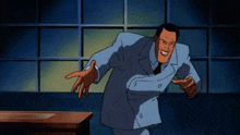 a cartoon of a man in a suit and tie making a threatening gesture