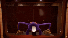 a cartoon character with a mustache is standing next to a purple cartoon character