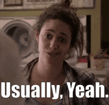 a woman says usually yeah in front of a washer and dryer