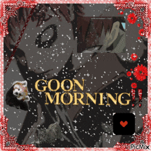a picture of a red panda and a cat with the words goon morning