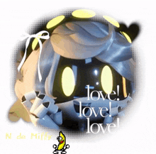 a picture of a robot with the words love love love