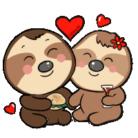 a couple of sloths are sitting next to each other with a red heart above them and the name orrene on the bottom