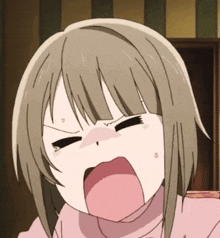 a close up of a anime girl with her mouth open