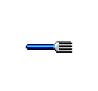 a pixel art drawing of a fork with a blue light on it .