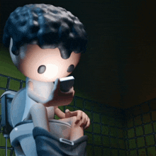 a cartoon character sitting on a toilet looking at his phone