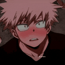 a close up of a anime character with hearts on his head
