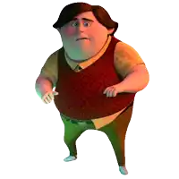 a cartoon character is wearing a red vest