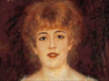 a painting of a woman with red hair and brown eyes