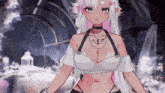 a cartoon girl with white hair and pink ears