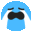 a blue smiley face with tears running down its face and a bow tie .