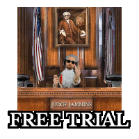 a picture of a man in a judge 's courtroom with the words free trial on the bottom