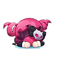 a pink cartoon character with a skull on his head is crying