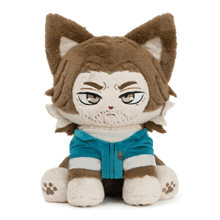 a stuffed animal with a beard and a blue shirt with the letter b on it