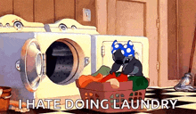 a cartoon of stitch doing laundry in a laundry room .
