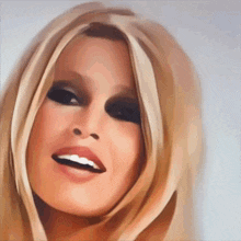 a painting of a woman with blonde hair and black eyeshadow
