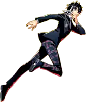 a man in a suit and plaid pants jumps in the air