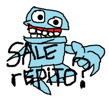 a drawing of a robot with the words sale repito on it