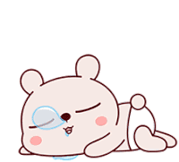 a cartoon bear is laying on its back with its eyes closed and a tear coming out of its nose .