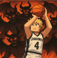 a cartoon of a basketball player wearing a jersey with the number 4 on it