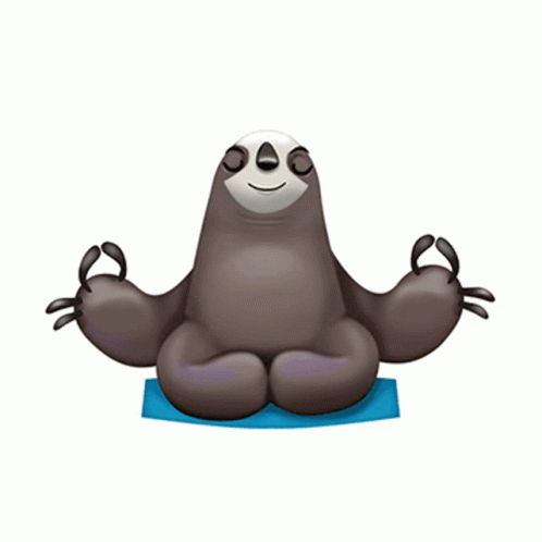 An animation of sloth taking deep breaths on a yoga mat
