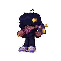 a pixel art drawing of a person holding a microphone and a gun .