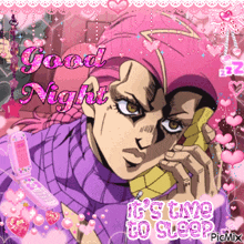 a picture of a cartoon character talking on a cell phone with the words good night it 's time to sleep