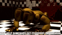 a video game character is laying on the floor with the words help help somebody get it off