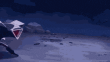 a computer generated image of a person walking in the snow