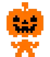 a pixel art of a pumpkin with a black mouth