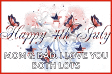 a happy 4th of july greeting card with flowers and butterflies