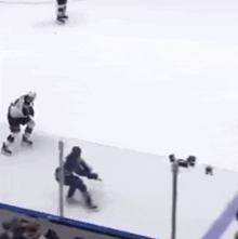 a hockey game is being played on a rink with a sign that says plaza on it