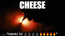 a picture of a cat with the words " cheese " written above it