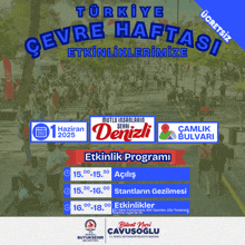 a poster for turkey 's cevre haftasi shows a crowd of people walking down a street