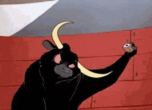 a cartoon bull is taking a selfie with a cell phone