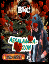 a woman in a hijab stands in front of a crocodile with the words assalamualaikum written on it