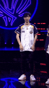 a man wearing a shirt that says 88 on it