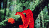 a cartoon of a snake eating another snake in a forest .