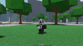 a screenshot of a video game shows a person standing in the grass